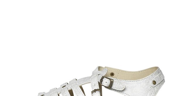 Dámske biele metalické remienkové sandále Buggy