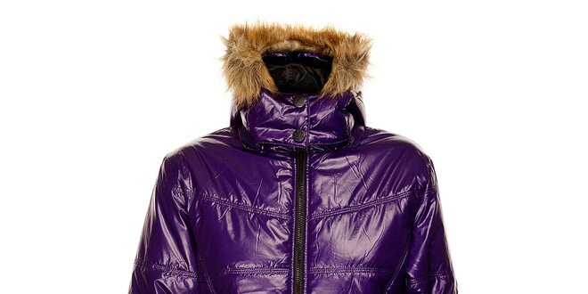 Dámska purpurová prešívnaná zimná bunda Exe Jeans s kožúškom