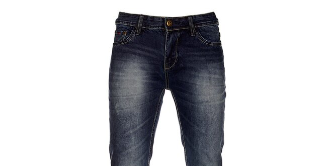 Pánske tmavo modré džínsy Exe Jeans s ozdobným zipsom