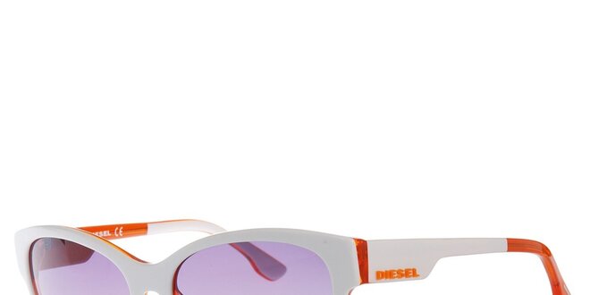 Dámske bielo-oranžové slnečné okuliare so šedými sklami