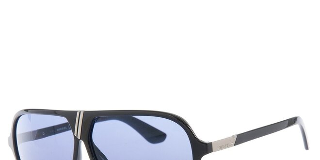 Pánske retro čierne slnečné okuliare s modrými sklami Diesel