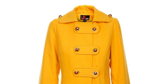 Dámsky horčicový kabát Yumi so zlatými gombíkmi