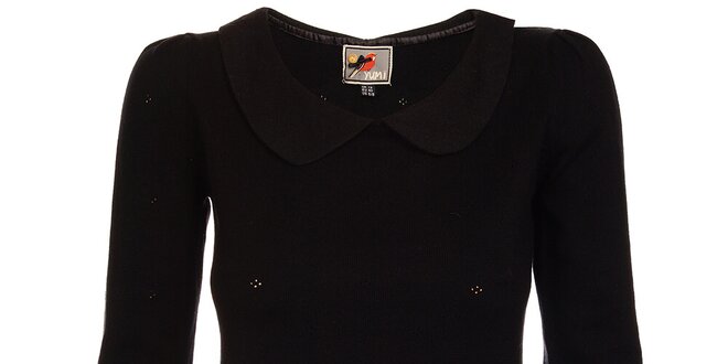 Dámsky čierny sveter Yumi s bubi límčekom