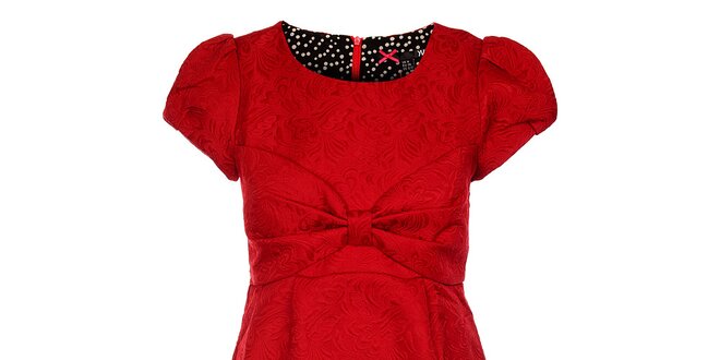 Dámske červené brokátové šaty s velkou mašľou