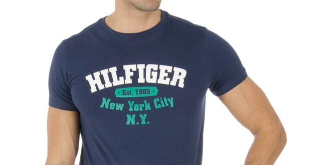 Pánske modré tričko s nápisom Tommy Hilfiger