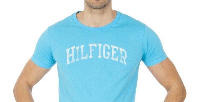 Pánske tyrkysovo modré tričko s nápisom Tommy Hilfiger