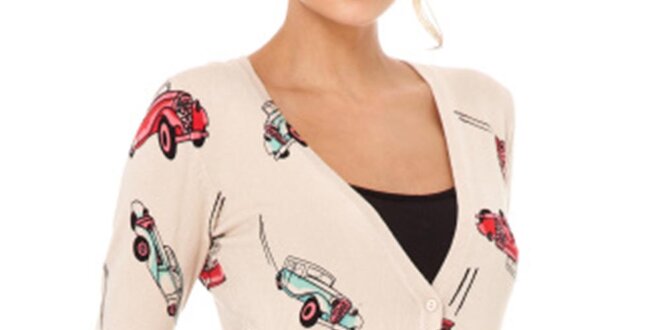 Dámsky béžový svetrík s autíčkami Miss Jolie