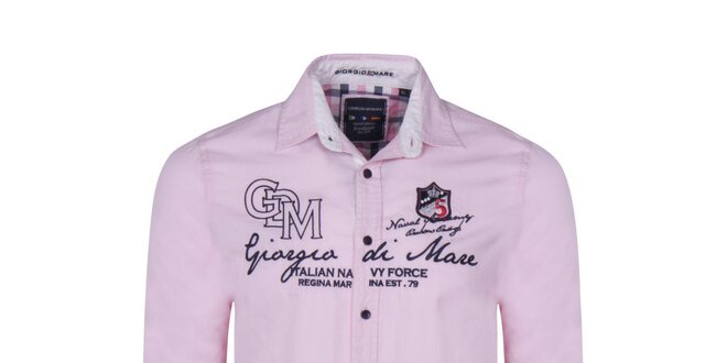 Pánska pastelovo ružová košeľa s výšivkami Giorgio Di Mare