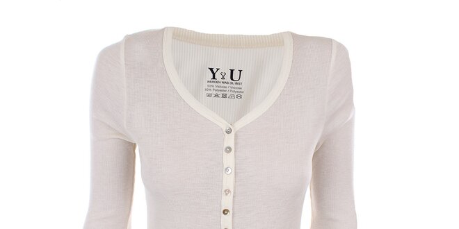 Dámske krémovo biele rebrované tričko YU Feelwear