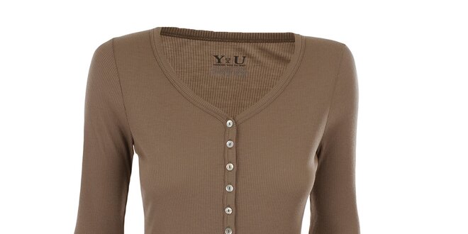 Dámske hnedé rebrované tričko YU Feelwear