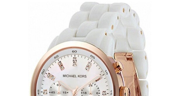 Dámske biele hodinky s perleťovým ciferníkom a chronografom Michael Kors