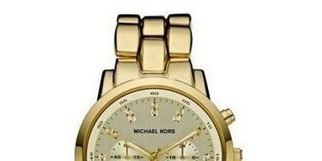 Oceľové hodinky v zlatej farbe s chronografom a dátumovkou Michael Kors