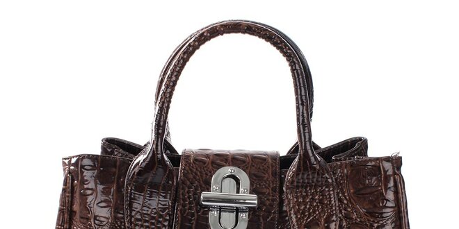 Dámska hnedá kabelka s otočným zámčekom Mercucio