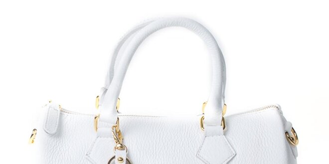 Dámska biela kožená kabelka so zlatými detailmi Pelleteria