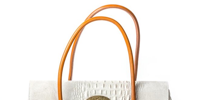 Dámska biela kožená kabelka Pelleteria s imitáciou krokodílej kože