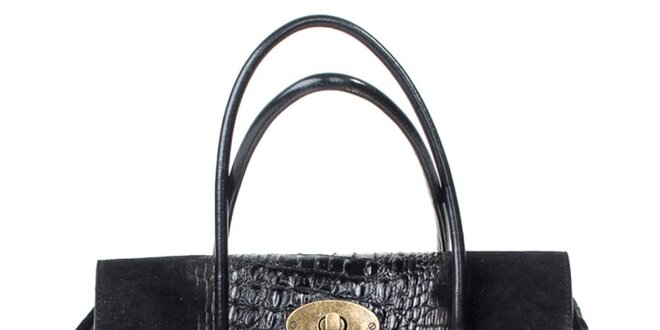 Dámska čierna kožená kabelka Pelleteria s imitáciou krokodílej kože