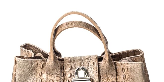 Dámska šedobéžová kožená kabelka Pelleteria s motívom krokodílej kože