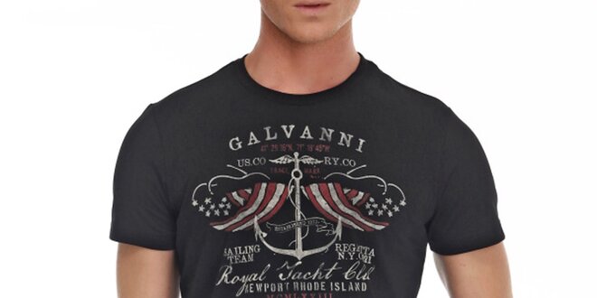 Pánske čierne tričko s potlačou Galvanni