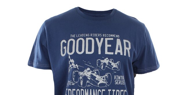 Pánske modré tričko s potlačou formulí Goodyear