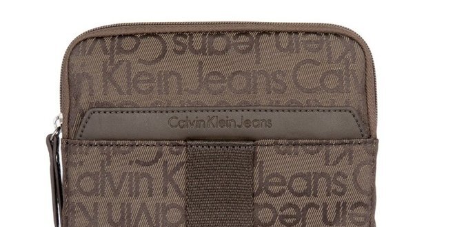 Pánska hnedá taška cez rameno s nápismi Calvin Klein Jeans