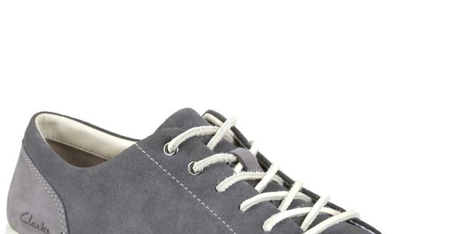 Pánske šedé šnurovacie topánky s koženou šnúrkou Clarks
