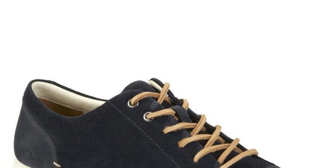 Pánske tmavo modré šnurovacie topánky s koženou šnúrkou Clarks