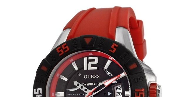 Dámske červeno-čierne oceľové hodinky so silikónovým remienkom Guess