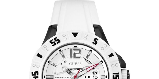 Dámske bielo-čierne oceľové hodinky so silikónovým remienkom Guess