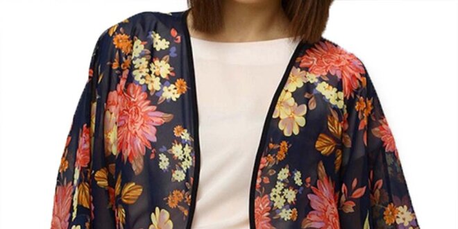 Dámske tmavomodré kvetinové kimono Deck