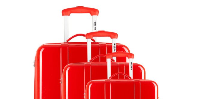 Set troch červených cestovných kufrov Renoma