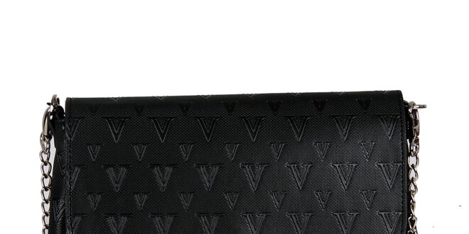 Dámska čierna listová kabelka so vzorom a striebornou retiazkou Verde Porte