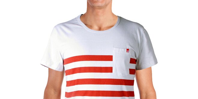 Pánske biele tričko s červenými prúžkami Mosmann