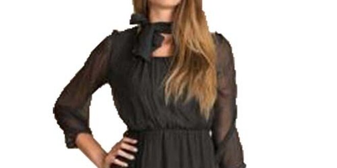 Dámske čierne hodvábne šaty s mašľou Keysha
