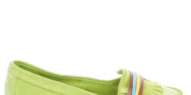 Dámske svetlo zelené semišové topánočky s farebnými prúžkami Bueno