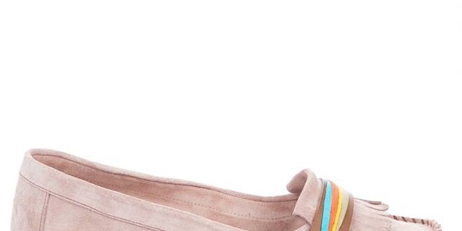 Dámske svetlo fialové semišové topánočky s farebnými prúžkami Bueno