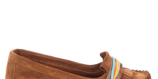 Dámske hnedé semišové topánočky s farebnými prúžkami Bueno