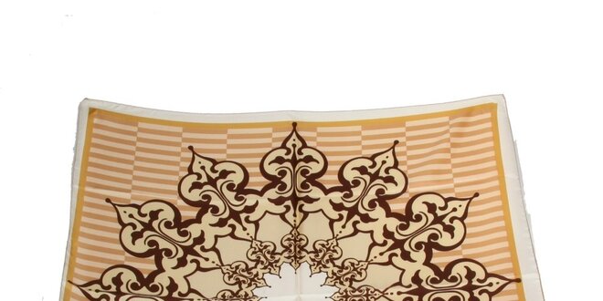 Dámska béžovo-hnedá hodvábna šatka Gianfranco Ferré s ornamentom