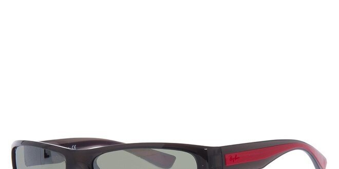 Pánske antracitové slnečné okuliare s červeným pruhom na straniciach Ray-Ban