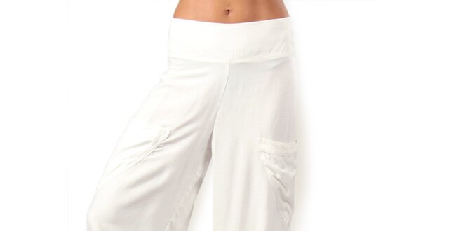 Dámske biele nohavice s vreckami Aller Simplement