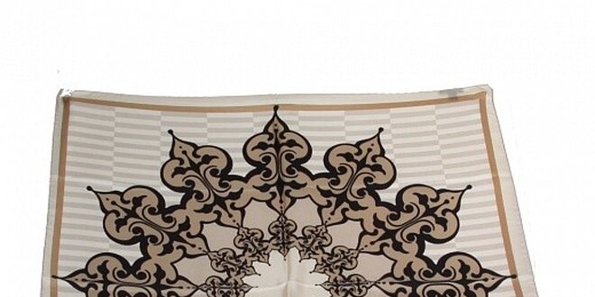 Dámska šedo-béžová hodvábna šatka Gianfranco Ferré s ornamentom