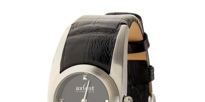 Dámske oceľové hodinky Axcent s čiernym koženým remienkom
