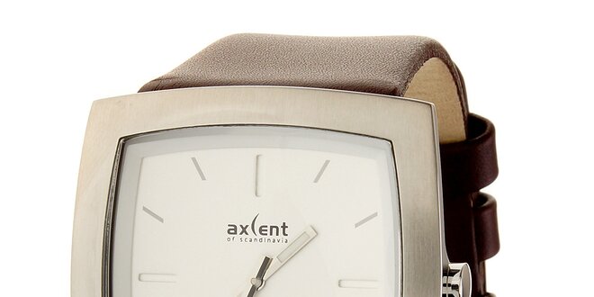 Pánske oceľové hodinky Axcent s hnědým koženým remienkom