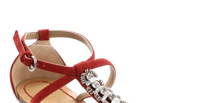 Dámske kožené červené sandále s dekoráciou Coral Blue