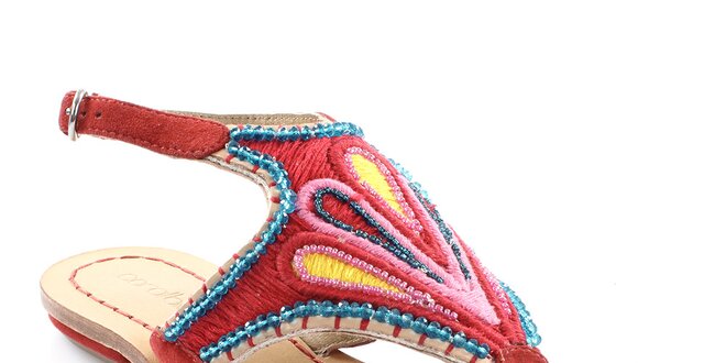 Dámske červené sandále s farebným vzorom Coral Blue