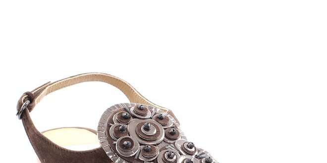 Dámske tmavo hnedé kožené sandále s dekoráciou Coral Blue