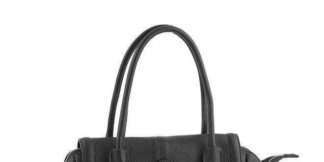 Dámska čierna kožená kabelka so zipsami Classe Regina