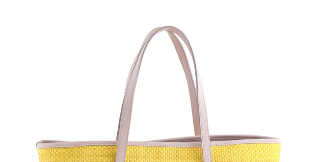 Dámska žltá slamená kabelka s koženými detailmi Classe Regina