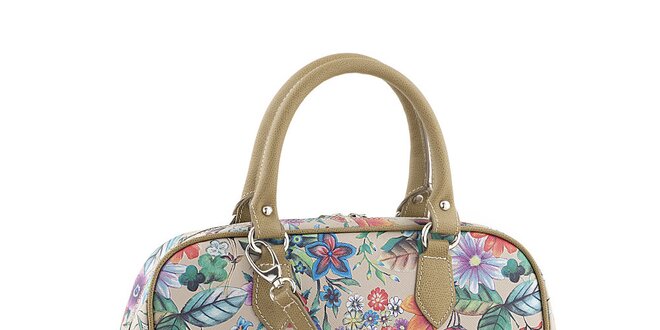 Dámska kožená kvetinová kabelka s béžovými detailmi Classe Regina