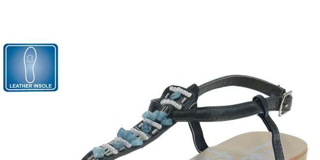 Dámske čierne sandále s farebnou dekoráciou Beppi