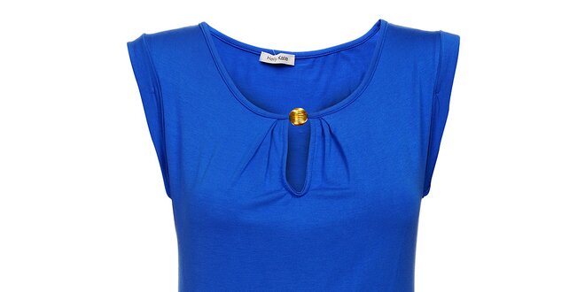 Dámske žiarivo modré tričko Holly Kate so zlatým gombíkom